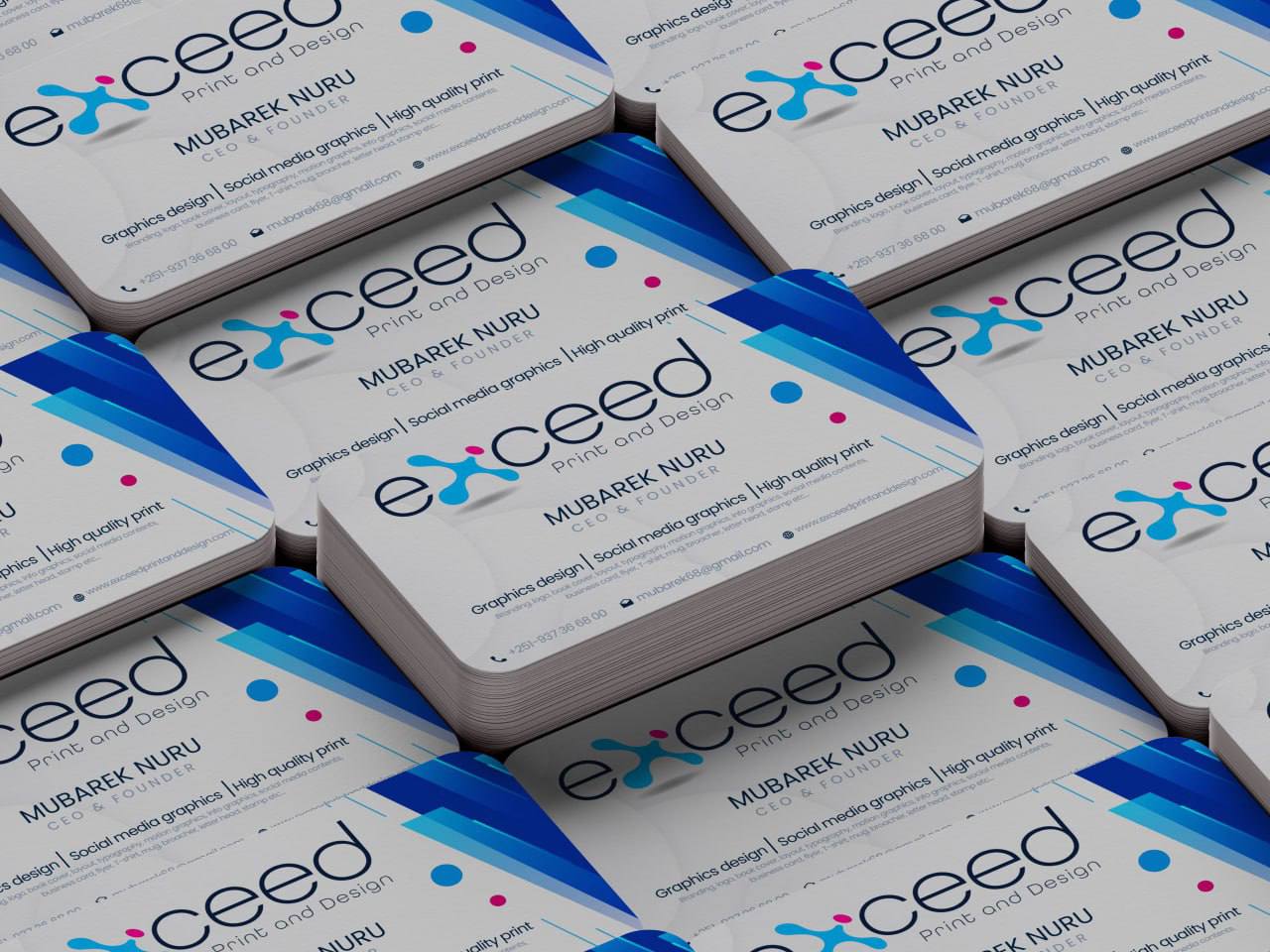 Professional business cards showcasing Exceed's print quality